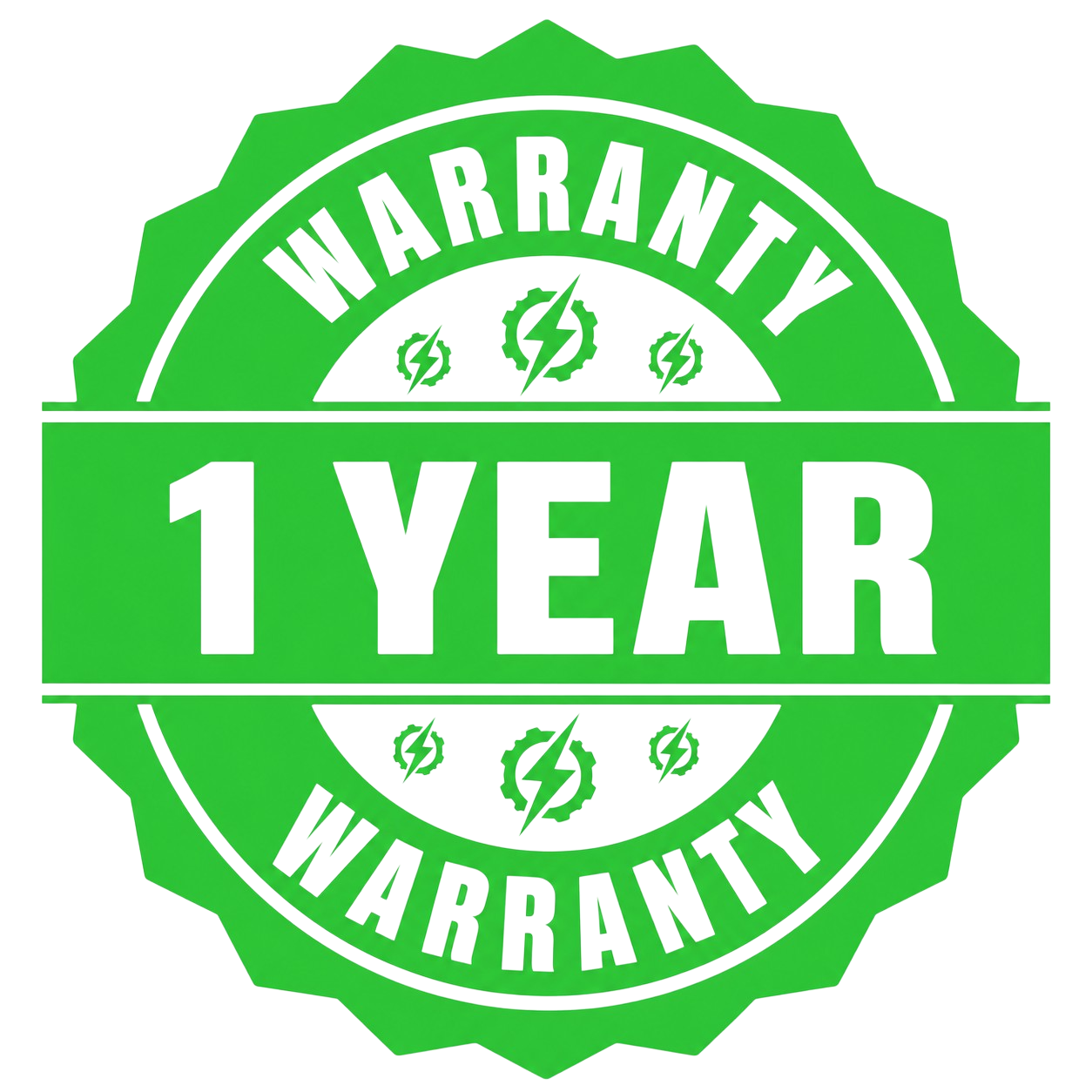 Green one-year warranty badge for SDR Power Parts products
